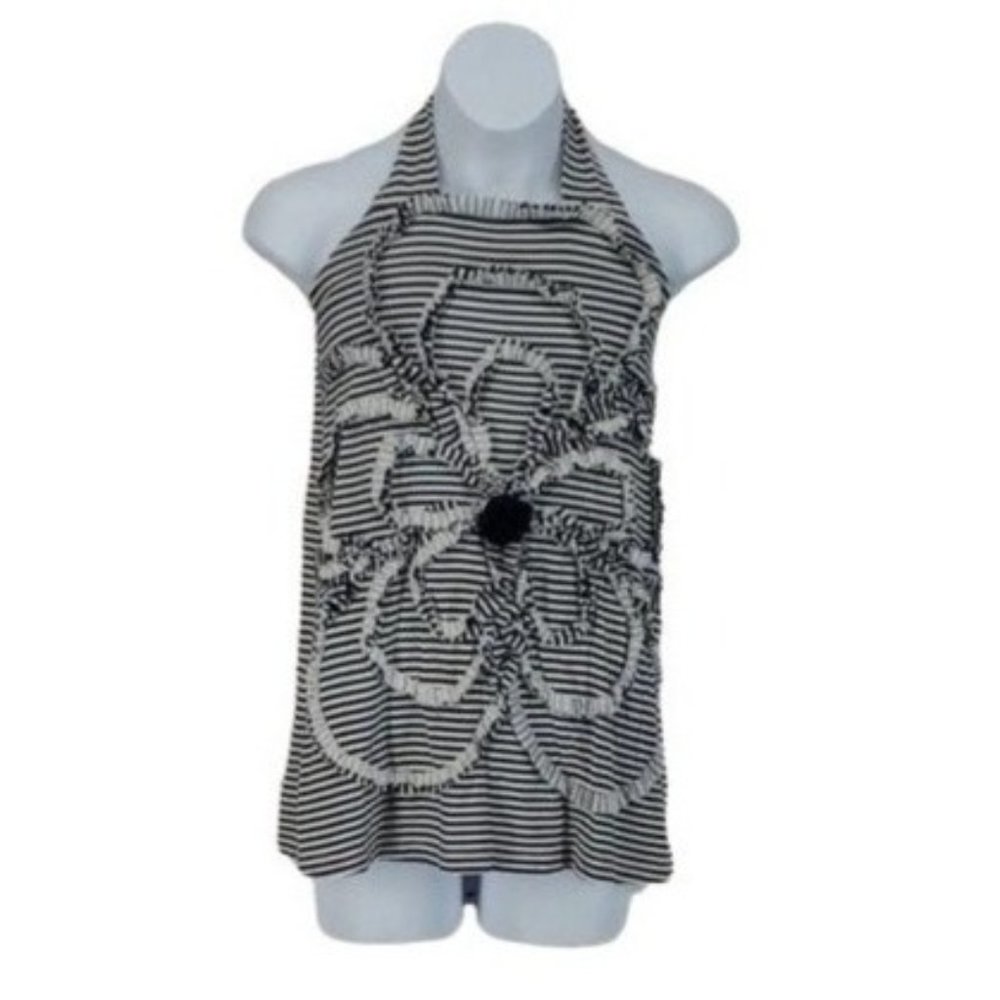 Halabaloo Girls Navy Blue White Floral Striped Halter Dress‎ Size Small 5